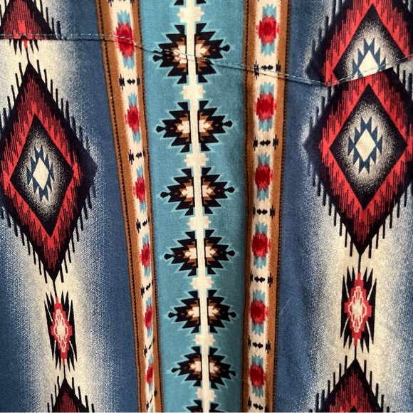 Vintage Wrangler Western Shirt Mens XL Aztec Southwest Pearl Snap Turquoise - Picture 8 of 12